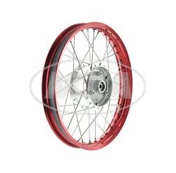 Speichenrad 1,5x16 Zoll Alufelge rot eloxiert + poliert + Edelstahlspeichen + Tuning-Radnabe